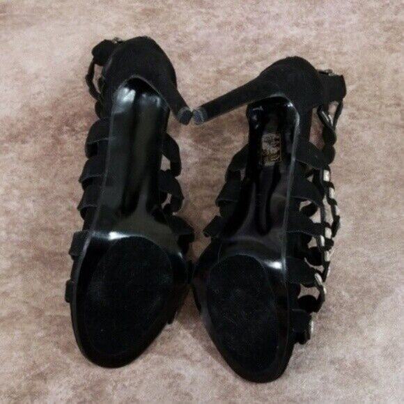 Cape Robbin Alza-6 Black Suede Strappy Rhinestone Heels Women's 8.5 - Picture 3 of 7